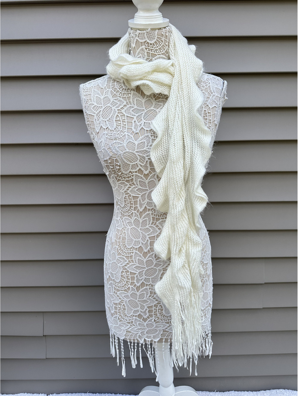 White Ruffle Knit Scarf Cozy Fairycore